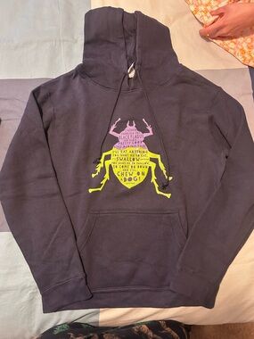 Navy Beetlejuice Graphic Hoodie Sweatshirt with Neon Beetle Print and slogan